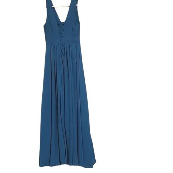 Loyeloy Blue Sleeveless V-Neck Pleated Maxi Dress For Women Size Med Minimalist - Picture 5 of 6